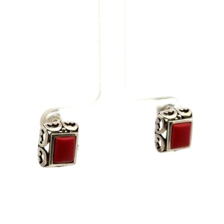 Vintage .925 Sterling Silver Red Coral Stud Earrings, 4.1g