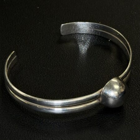 925 Sterling Silver Domed Cuff Bracelet, 15.2 Grams, 6.75 Inch Wrist