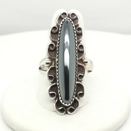 Sterling Silver Hematite Cabochn Ring,  9.5 Grams, Size 10 1/2
