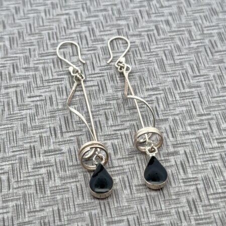925 Sterling Silver Mexico Onyx Dangle Earrings, 5.0 Grams