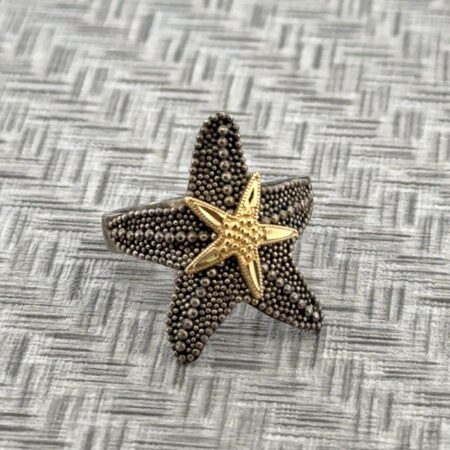 Size: 7.5 AE 925 Sterling Silver & 14k Gold Starfish Ring 4g