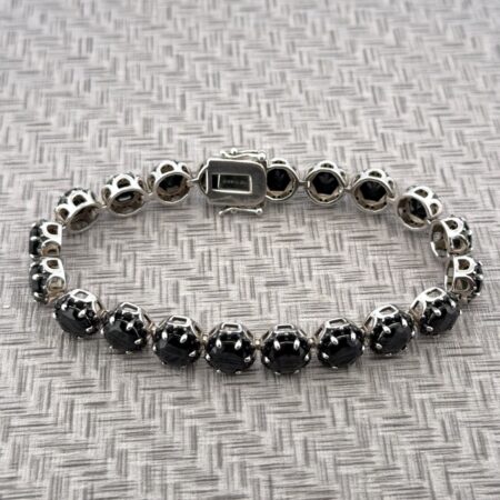 7.5” BBJ Signed 925 Sterling Silver Black Spinel Tennis Bracelet 29.8g