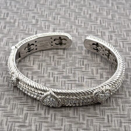 6.75” Judith Ripka 925 Sterling Silver CZ Heart Hinged Cuff Bracelet 48.6g