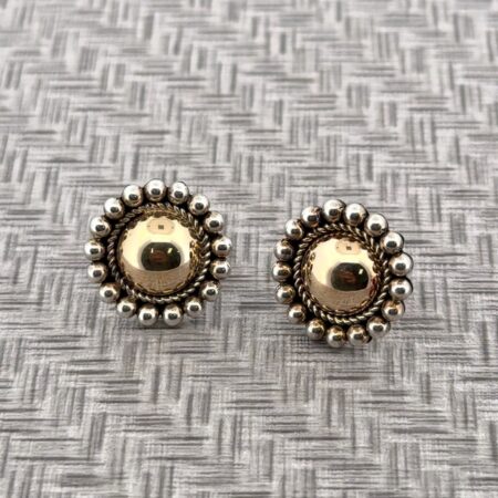 Vintage CRJ Little Yellowhorse Rising Sun 925 Sterling & 14k Gold Stud Earrings