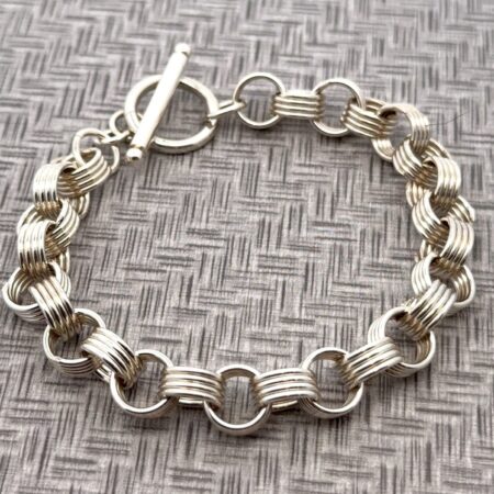 8” 925 Sterling Silver Quad Rolo Link Toggle Clasp Bracelet, 21.4g