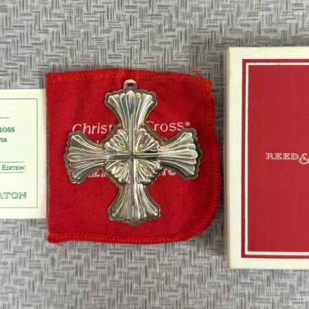 Reed & Barton ‘92 Sterling Silver Xmas Cross Ornament Orig. Box/Pouch/Card 13.3g