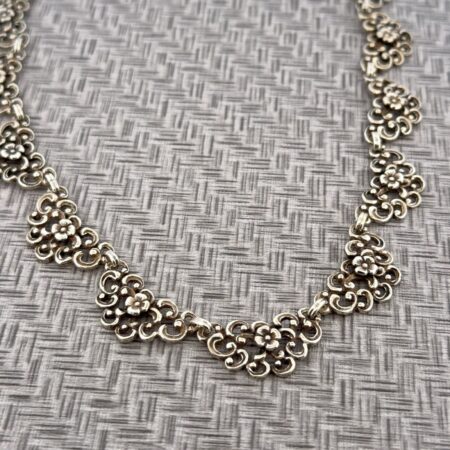 16” Vintage 835 Silver Openwork Floral Panel Link Necklace 30.1g