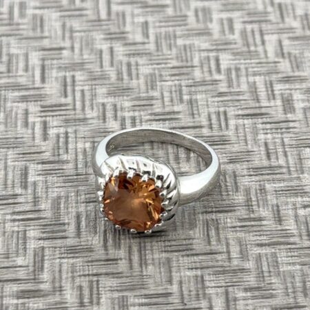 Size: 7 CFJ 925 Sterling Silver Orange Cushion Cut CZ Ring 6g
