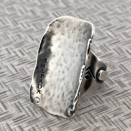 Size: 8 Silpada #R1999 Hammered Logo 925 Sterling Silver Rectangular Ring 13.6g