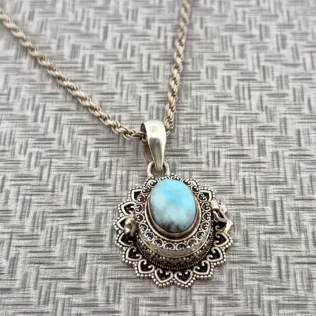 20” Vintage 925 Sterling Silver Larimar Locket Pendant Rope Chain Necklace 25.7g