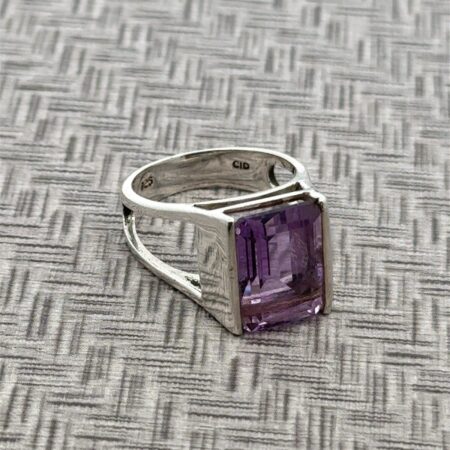 Clyde Duneier Inc. Size-8.5 Purple Amethyst Bar Set Sterling Statement Ring 7.7g