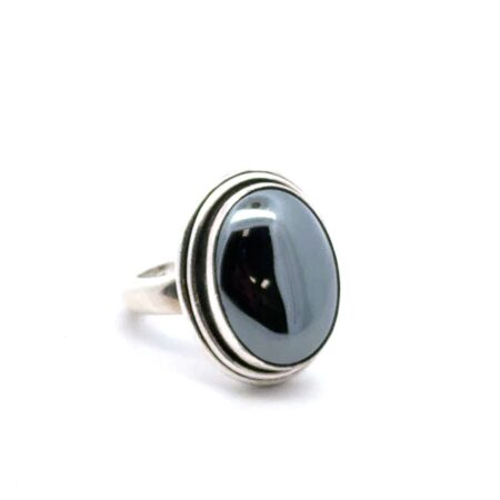 Size-7 925 Sterling Silver Oval Hematite Stone Ring, 17.1g