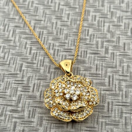 30” Gold Vermeil 925 Sterling Silver CZ Flower Pendant Necklace 19.5g