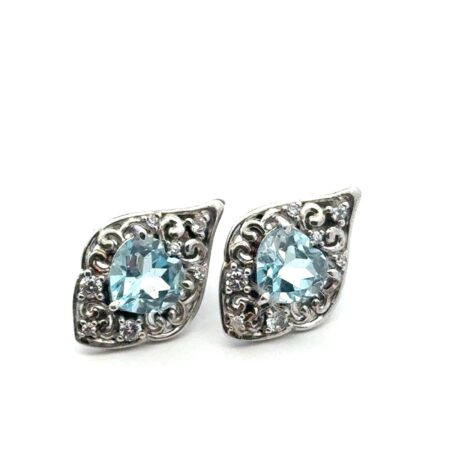 925 Sterling Silver Blue Topaz & CZ Earrings, 4.1g