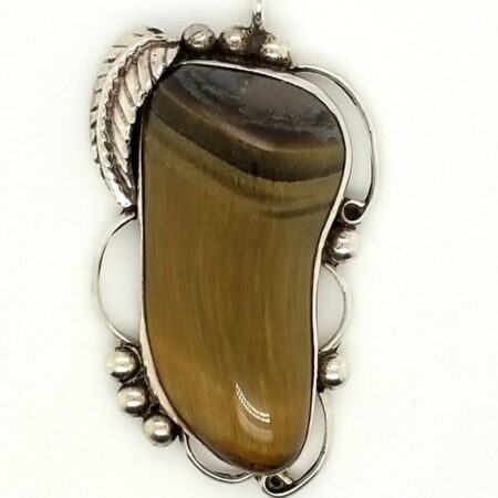 925 Sterling Silver Natural Large Golden Tiger Eye Pendant 17.2 Grams