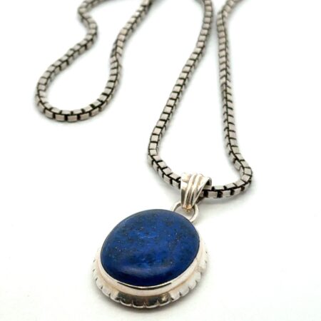 24” Lapis Lazuli 925 Sterling Silver Pendant & Necklace, 2.5mm Box Chain, 28.2g