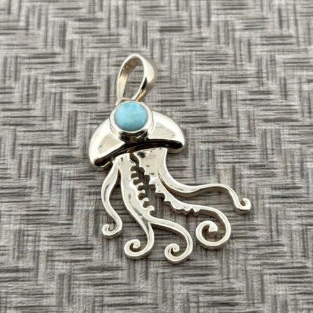 925 Sterling Silver Jellyfish Pendant w/ Larimar Stone 5.5g