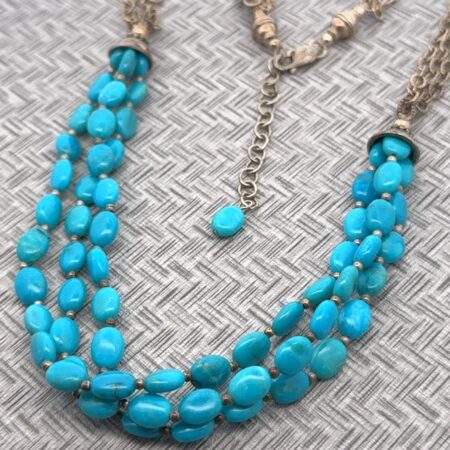 21” Vintage 925 Sterling Silver 3 Strand Turquoise Bead Statement Necklace 31.9g