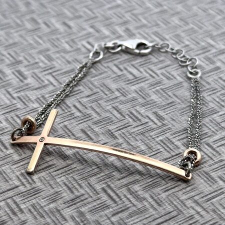 7.5” Two Tone 925 Sterling Silver CZ Cross Bracelet Dyadema 4.3 Grams