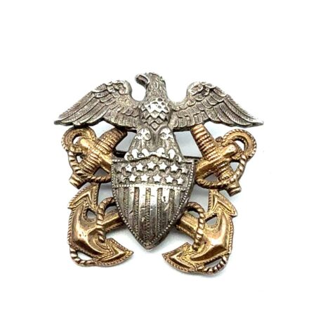 WW2 USN Navy Officer Collar Insignia Pin 925 Sterling Silver & Gold Fill 5.6g