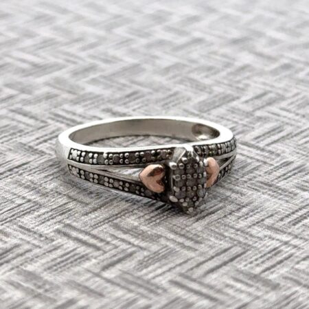 Size 7 925 Sterling Silver & 10k Gold Marquise Diamond Heart Accents Ring 2.9g