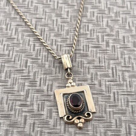 16” Vintage 925 Sterling Silver Garnet Pendant Rope Chain Necklace 12.5g