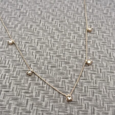 18” Cubic Zirconia 5-Station 925 Sterling Silver Box Chain Necklace 4.2g