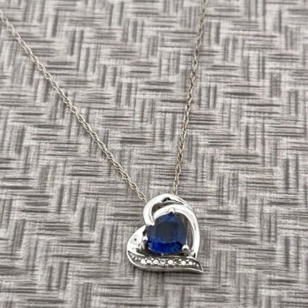 18” 925 Sterling Silver Lab-Created Sapphire Heart Pendant Necklace 2.4g