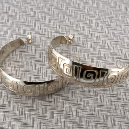 Large Hopi Overlay 925 Sterling Silver Half Hoop Earrings 12.2g