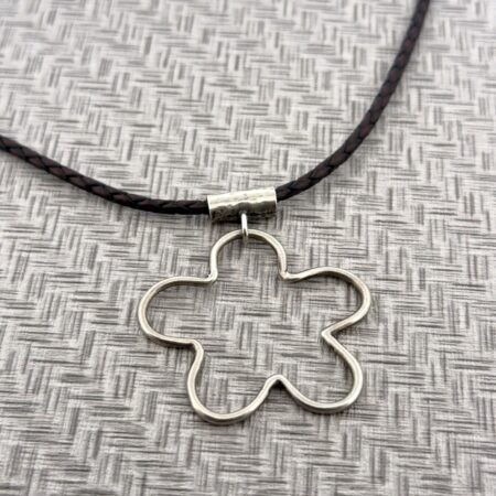 18” Silpada 925 Sterling Silver Flower Pendant Braided Leather Necklace