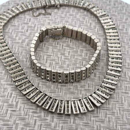 14” Necklace & 6” Bracelet Catamore 925 Sterling Silver Art Deco Rhinestone Set