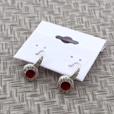 925 Sterling Silver Garnet & CZ Halo Leverback Earrings 2.6g