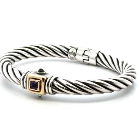 Jonah Grossbardt Sterling Silver & 18k Gold 6.5” Helix Amethyst Bracelet 26.8g