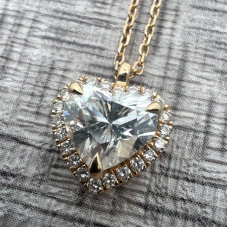 18-20” 14k Yellow Gold 1.0ct Lab Diamond Heart Pendant Necklace Halo 2.2 Grams
