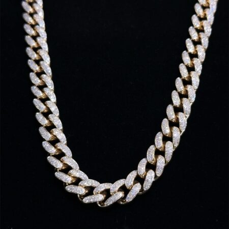 28” x 11mm Solid 10k Yellow Gold Natural Diamond Iced Out Cuban Chain 150.9g