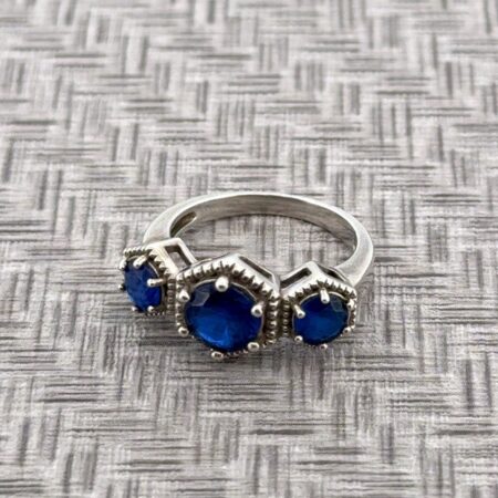 Size: 7 BBJ 925 Sterling Silver Blue Spinel Triple Hexagon Ring 4.5g