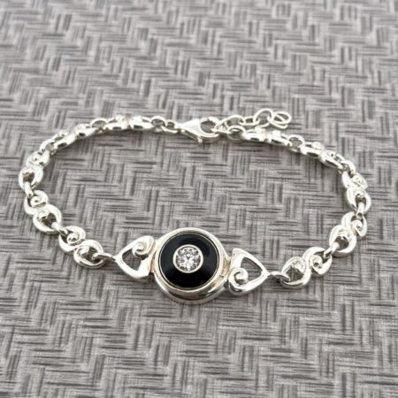 7” Black Onyx & CZ 925 Sterling Silver Bracelet 17.4g