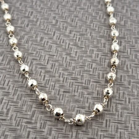 32” 925 Sterling Silver Faceted Ball Bead Necklace 35g