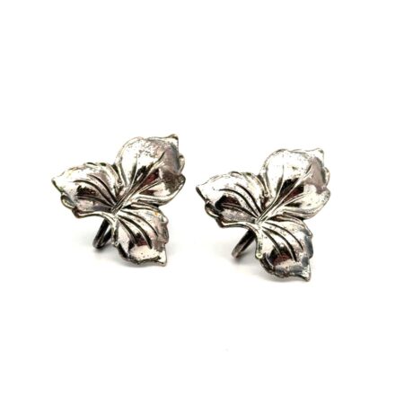Danecraft Vtg Sterling Silver Tri Leaf Floral Screwback Earrings 40s-50s 3.8g