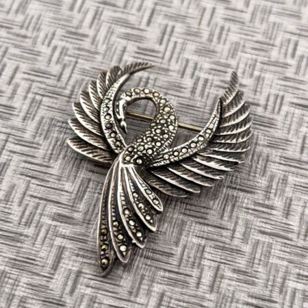 Vintage 925 Sterling Silver Rising Phoenix Marcasite Brooch/Pin 9.2g