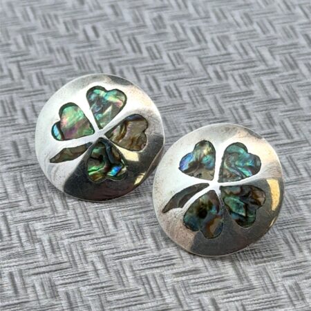 Taxco 925 Sterling Silver Abalone Inlay Screwback Earrings Mexico 8.9 Grams