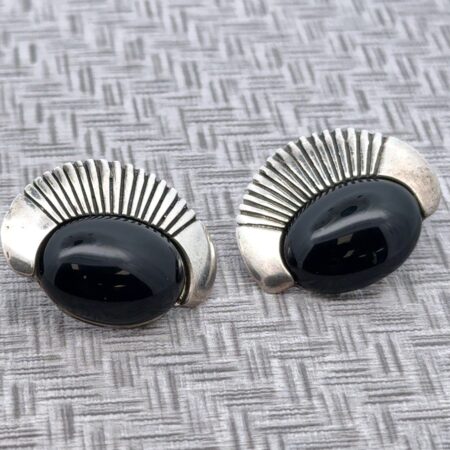 Angeline Miller Navajo 925 Sterling Silver & Onyx Stud Earrings 11.2 Grams