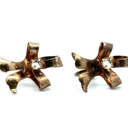 Vintage Sterling Silver Gold Vermeil Clear Rhinestone Screwback Earrings 5.6g