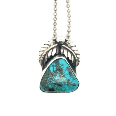 24” .925 Sterling Silver Navajo Turquoise Pendant Bead Chain Necklace, 13.6g