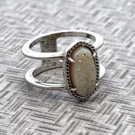 Kendra Scott Elyse Sparkling Cream Drusy Ring Sterling Silver Sz 7.25 7.5 Grams