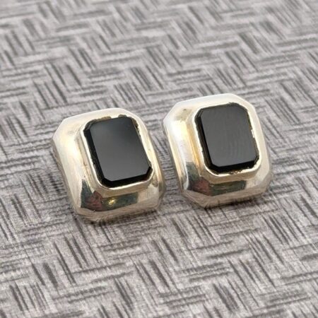 925 Sterling Silver & Onyx Stud Earrings 4.9 Grams