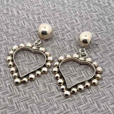 Vintage 925 Sterling Silver Open Heart Beaded Southwestern Dangle Earrings 18.8g