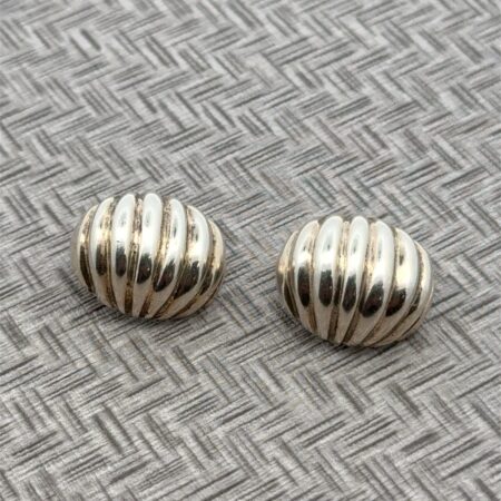 Luca Barra Sterling Silver Clip On Ribbed Dome Earrings 12.2 Grams