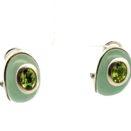 925 Sterling Silver & Peridot Omega Back Earrings 16.4 Grams