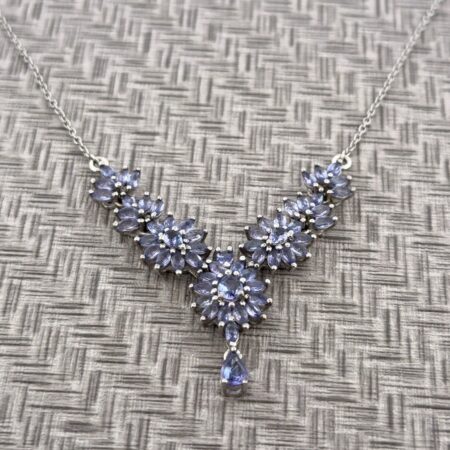 18” Lab-Created Tanzanite 925 Sterling Silver Statement Pendant Necklace 8.5g